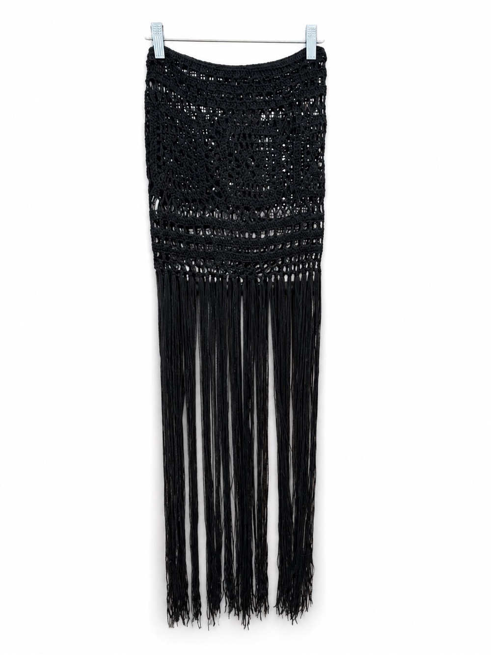 HYFVE Black Crochet Fringe Maxi Skirt size Small ( fits XS, S and M)